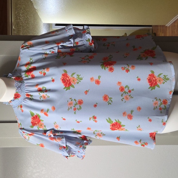 Sugarlips Tops - Sugarlips Blue Floral Blouse with Ruffle Sleeves